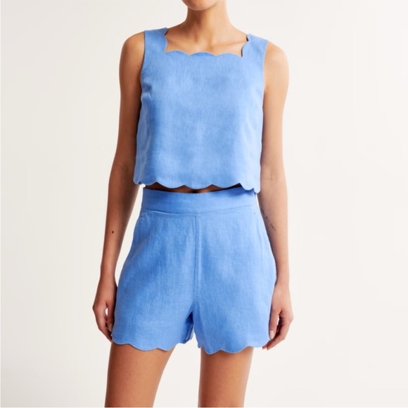 Abercrombie & Fitch Light Blue High Waisted Linen Shorts Scalloped Hem NWT - Picture 5 of 8